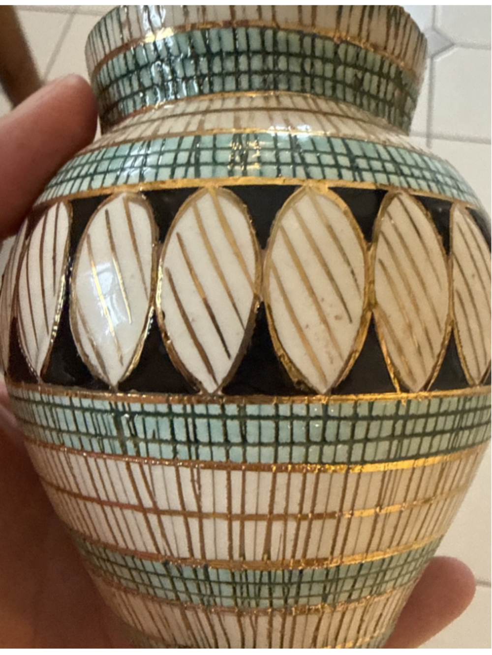 Vintage Formenton Italian Striped Numbered vase 60s / 4” Height, 3.25” Width - Picture 6 of 8
